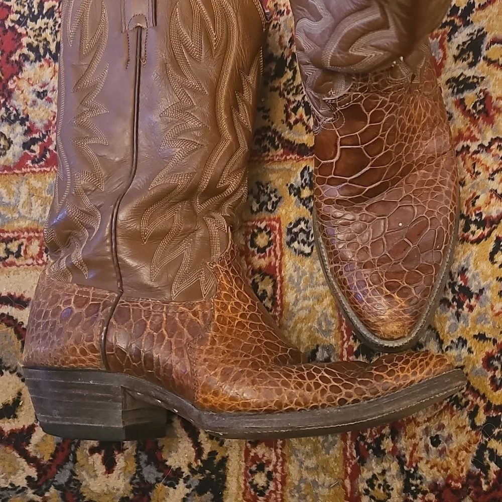 Justin Boots Brown Crocodile Texture Western Boots Exotic Vintage Rare Pre-ban - Picture 2 of 6
